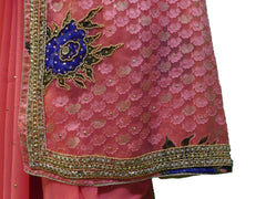 Pink Designer Gerogette (Synthetic) Hand Embroidery Stone Border Sari Saree
