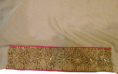 Pink & Cream Designer Bridal Partywear Georgette Zari, Stone, Cutdana & Pearl Hand Embroidery Work Saree Sari