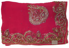 Pink Designer Georgette Hand Embroidery Cutdana Thread Beads Stone Work Saree Sari