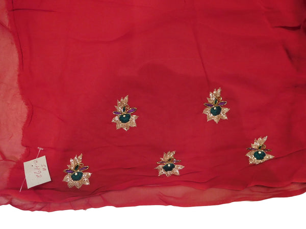 Red Designer Georgette (Viscos) Hand Embroidery Work Saree Sari