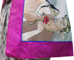 White Designer Pure Cotton Thread Embroidery Printed Sari With Merron Border Saree