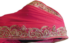 Pink Designer Georgette Hand Embroidery Cutdana Thread Beads Stone Work Saree Sari
