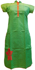 Green & Red Designer Cotton (Chanderi) Kurti