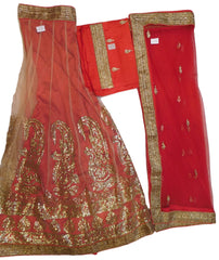 Red Designer Bridal Hand Embroidery Work Net Lahenga With Net Dupatta & Silk Blouse