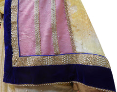 Pink & Yellow Designer Crepe Hand Embroidery Zari Stone Pearl Work Saree Sari