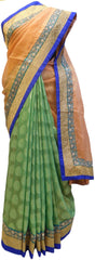 Peach & Green Designer Supernet (Cotton) & Patola (Cotton) Hand Embroidery Zari Stone Beads Bullion Work Saree Sari