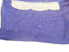 Navy Blue Designer Crepe (Chinon) Hand Embroidery Stone Cutdana Pearl Beads Work Saree Sari