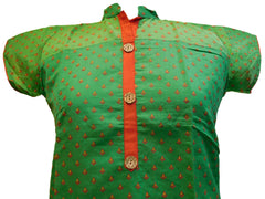 Green & Red Designer Cotton (Chanderi) Kurti