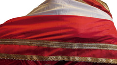 Red & White Designer Dupian Silk Hand Embroidery Stone Zari Pearl Saree Sari