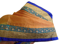 Peach & Green Designer Supernet (Cotton) & Patola (Cotton) Hand Embroidery Zari Stone Beads Bullion Work Saree Sari