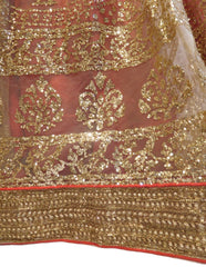 Red Designer Bridal Hand Embroidery Work Net Lahenga With Net Dupatta & Silk Blouse