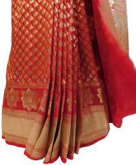 Red & Cream Designer Bridal Hand Weaven Pure Benarasi Zari Work Saree Sari With Blouse