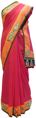 Red & Orange Designer Georgette (Viscos) Hand Embroidery Work Saree Sari