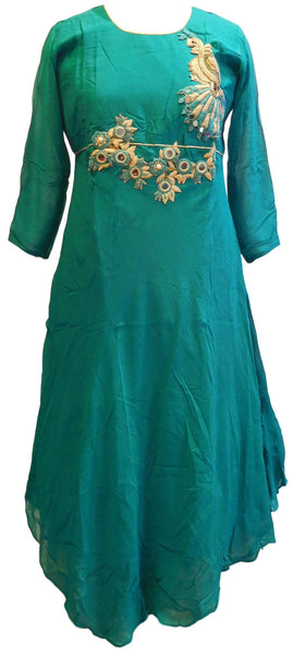 Turquoise Designer Georgette (Viscos) Gown Style Kurti