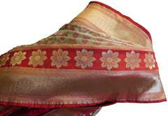 Red & Cream Designer Bridal Hand Weaven Pure Benarasi Zari Work Saree Sari With Blouse