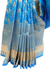 Blue Traditional Designer Bridal Hand Weaven Pure Benarasi Zari Work Saree Sari With Blouse
