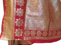 Red & Cream Designer Bridal Hand Weaven Pure Benarasi Zari Work Saree Sari With Blouse