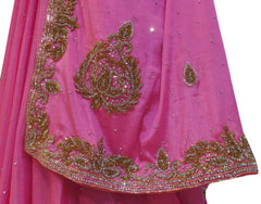 Pink Designer Crepe (Chinon) Hand Embroidery Cutdana Stone Work Saree Sari
