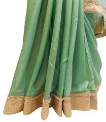 Green Designer Georgette Hand Embroidery Zari Stone Work Saree Sari