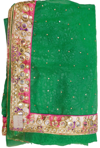 Green Designer Georgette Hand Embroidery Work Saree Sari