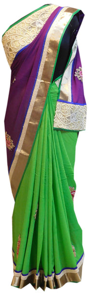 Purple Green Designer Saree