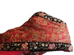 Pink Designer Net Hand Embroidery Zari Work Sari Saree With Heavy Velvet Heavy Border
