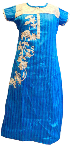 Blue Designer Raw Silk Kurti