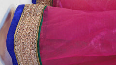 Blue Pink Designer Supernet Saree