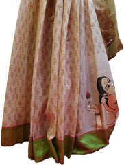 Cream Designer Pure Cotton Thread Embroidery Printed Sari Saree