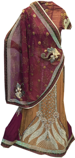 Wine & Beige Pure Georgette Designer Bridal Lahenga