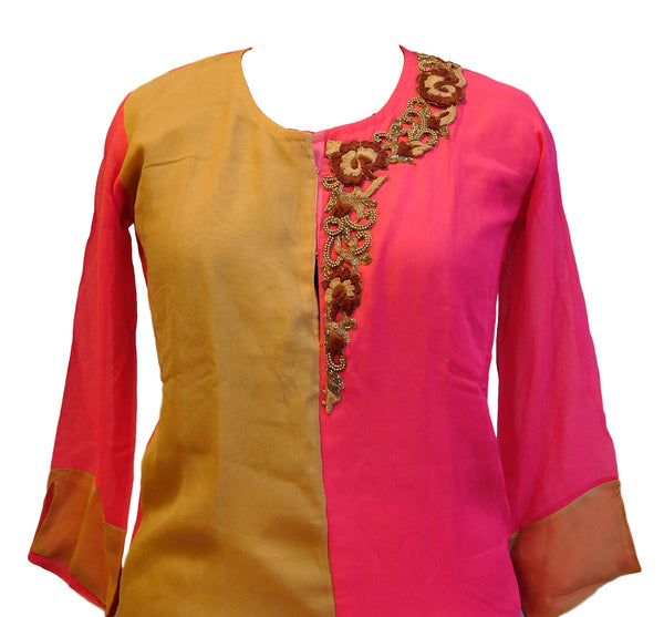 Pink & Beige Designer Georgette Kurti