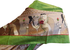 Cream Designer Pure Cotton Thread Embroidery Printed Sari Saree