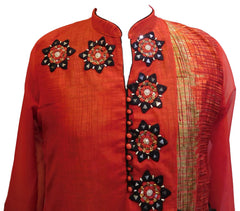 Red Designer Cotton (Chanderi) Kurti