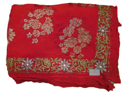Red Designer Georgette (Viscos) Hand Embroidery Zari Work Sari Saree
