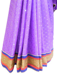 Violet Designer Crepe (Jackard) Hand Embroidery Zari Stone Cutdana Work Saree Sari