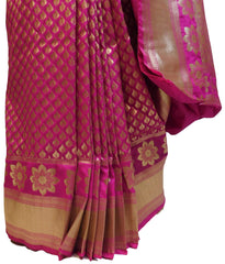 Pink & Cream Designer Bridal Hand Weaven Pure Benarasi Zari Work Saree Sari With Blouse