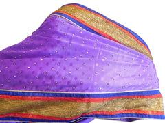 Violet Designer Crepe (Jackard) Hand Embroidery Zari Stone Cutdana Work Saree Sari