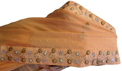 Peach Designer Georgette (Viscos) Hand Embroidery Cutdana Pearl Beads Stone Work Saree Sari
