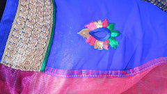 Blue Pink Designer Supernet Saree
