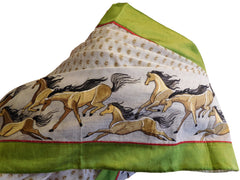White Designer Pure Cotton Thread Embroidery Printed Sari With Green Border Saree