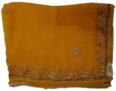 Yellow Deisgner Gerogette (Viscos) Hand Embroidery Work Border Stylish Saree Sari