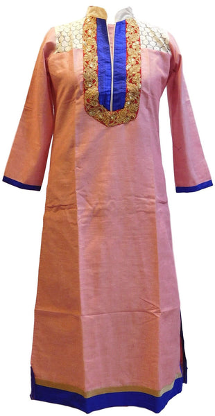 Pink Designer Cotton (Chanderi) Kurti
