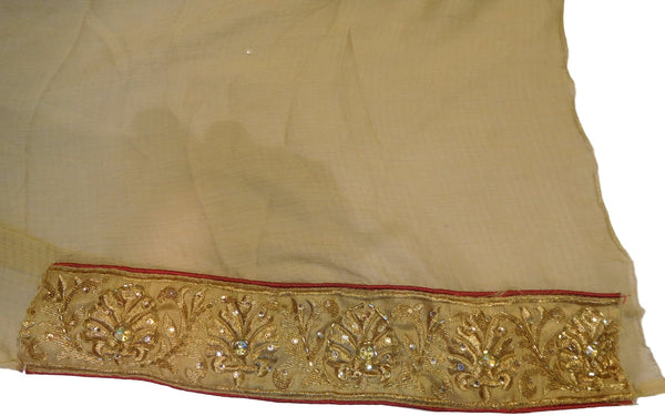 Red & Cream Designer Bridal Georgette Sari Zari & Stone Hand Embroidery Work Saree