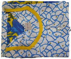 Yellow, Blue & White Designer Cotton (Chanderi) Printed Kurti