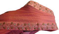 Pink Designer Georgette (Viscos) Hand Embroidery Cutdana Pearl Beads Stone Work Saree Sari