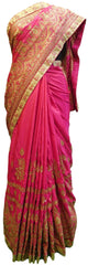 Pink Designer Silk Hand Embroidery Zari Work Sari Saree