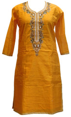 Mustard Designer Cotton (Chanderi) Kurti