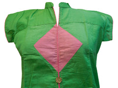 Green & Pink Designer Cotton (Chanderi) Kurti