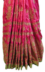 Pink Designer Silk Hand Embroidery Zari Work Sari Saree