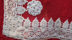Red Designer Crepe (Chinon) Thread Work Border Sari Saree